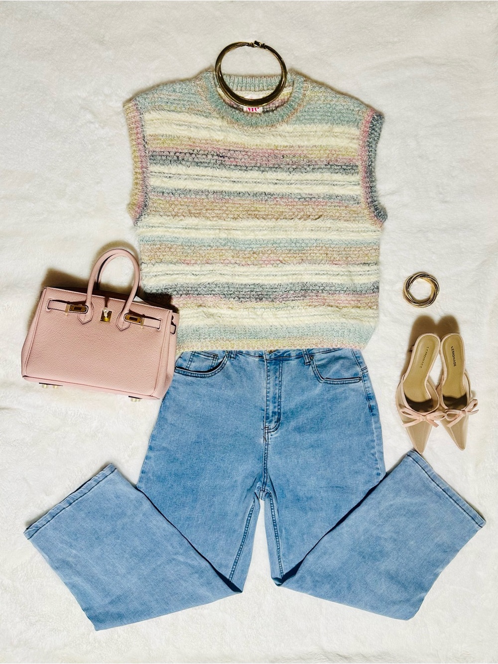 Pastel Striped Knit Sleeveless Top - Soft Multicolor